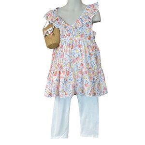 Tommy Bahama Sleeveless Floral Full Skirt Dress Cream Leggings Purse Set 8 NWT